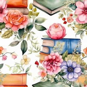 Cute Books Lovers Floral Watercolor Flowers