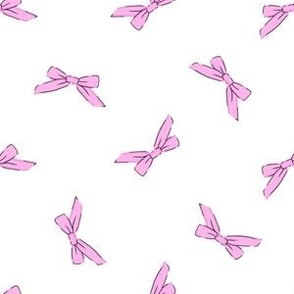 Small Tossed Bows, pink on white