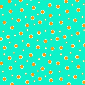 Orange and White Bubbles - Dots - Spots on Pale Turquoise - Large