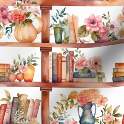 Cute Bookshelf with Books and Flowers