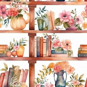 Cute Bookshelf with Books and Flowers