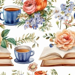 Cute Coffee Tea Books and Flowers for Book Lovers