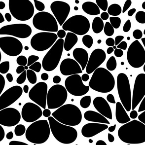 Fun Wonky Flowers - Black On White - Large Scale.