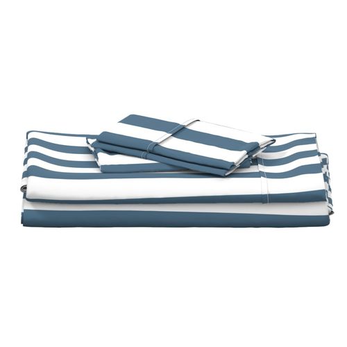 2 inch wide cabana vertical awning stripes in deep sea blue and white.