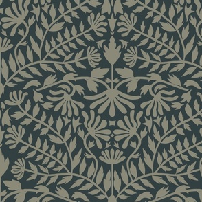 Trippy Daisy in BM Antique Pewter on Regent Green (an off black)