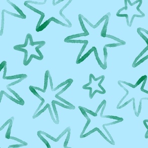 Green Stars on Blue - Large Print