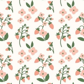 Strawberry wild fruit in pale pinks green and cream