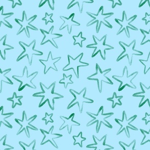 Green Stars on Blue - Large Print