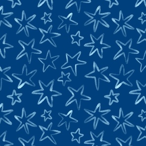   Light Blue Stars on Dark Blue - Large Print