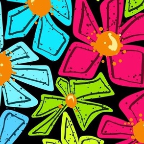 Stylized Flowers in neon on a black background