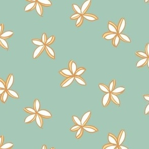 Dainty Hand Drawn Plumeria - Mustard Gold on Pastel Aqua Blue Mint