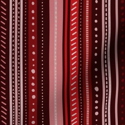 uneven monochromatic stripes with decorative hand drawn detail in burgundy