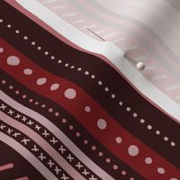 uneven monochromatic stripes with decorative hand drawn detail in burgundy