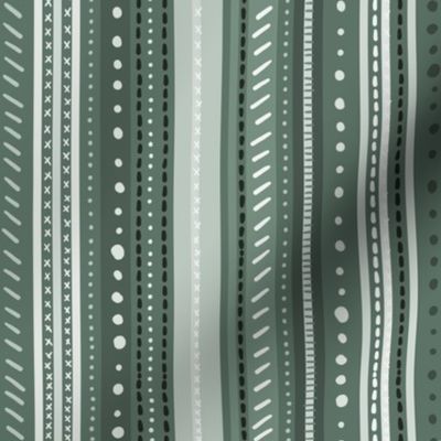 uneven monochromatic stripes with decorative hand drawn detail in dark jade