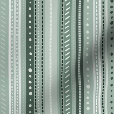 uneven monochromatic stripes with decorative hand drawn detail in light jade