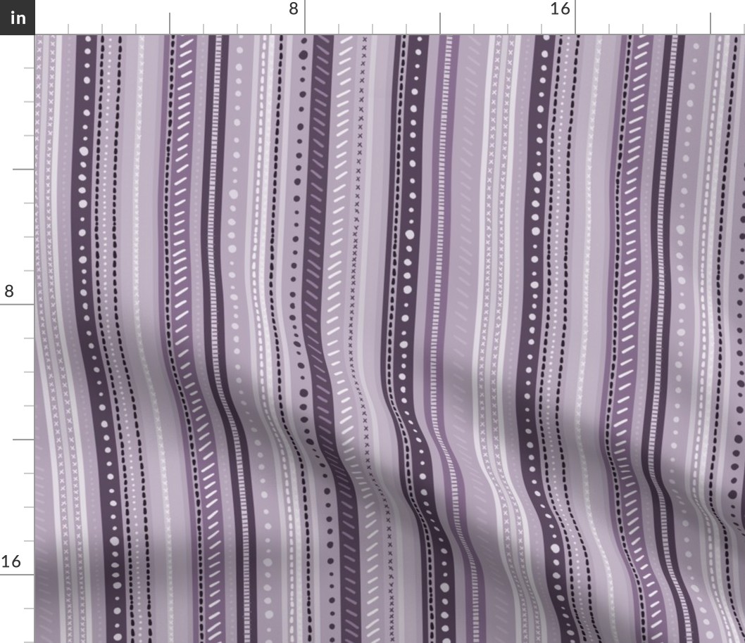 uneven monochromatic stripes with decorative hand drawn detail in lilac