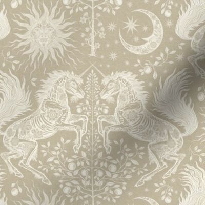 Bohemian Gothic Unicorns Ivory on Kraft Paper Small Scale