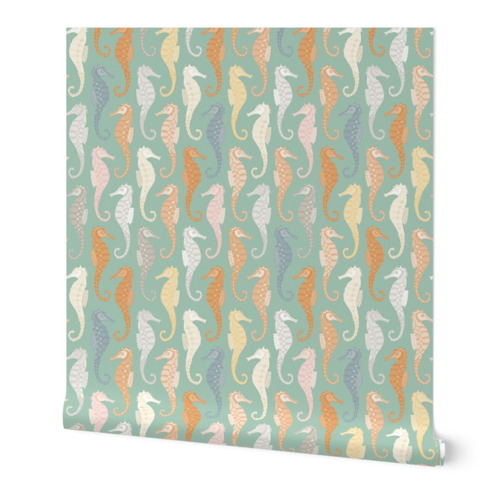 Seaside Seahorse - pastel ocean aqua mint green - LARGE