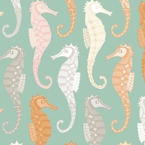 Seaside Seahorse - pastel ocean aqua mint green - LARGE