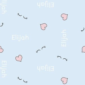 ELIJAH baby boy pattern with little hearts and closed eyes on celestial blue