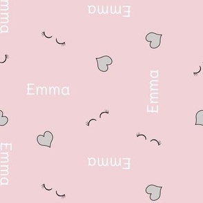EMMA baby girl pattern with little hearts and closed eyes on cotton candy pink