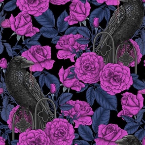 Ravens and pink roses