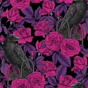 Ravens and magenta roses