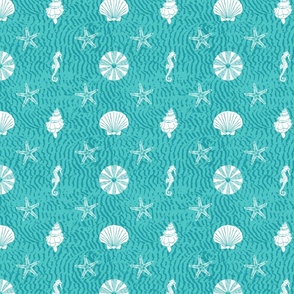 Beach, starfish, seahorse teal , small