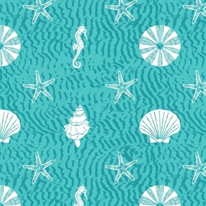 Beach, starfish, seahorse teal, medium