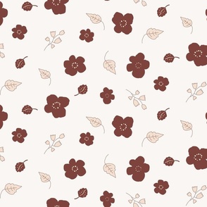 small tossed flowers in neutral colors brown and baige