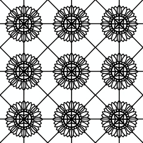 Sunflower Window Tile Black on White-large