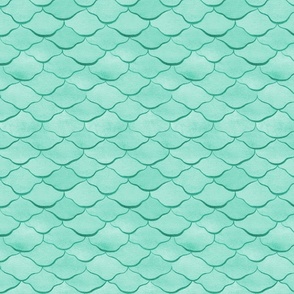 Small Watercolor Monochrome Aquamarine Green Mermaid Fish Scales with Faux Glittery Stylised Lines