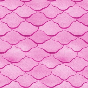 Medium Watercolor Monochrome Hot Pink Mermaid Fish Scales with Faux Glittery Stylised Lines