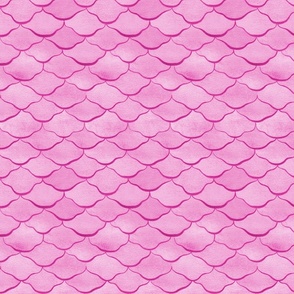 Small Watercolor Monochrome Hot Pink Mermaid Fish Scales with Faux Glittery Stylised Lines