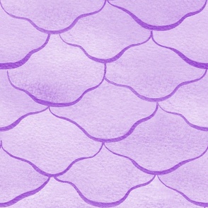 Large Watercolor Monochrome Amethyst Purple Mermaid Fish Scales with Faux Glittery Stylised Lines