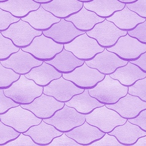 Medium Watercolor Monochrome Amethyst Purple Mermaid Fish Scales with Faux Glittery Stylised Lines