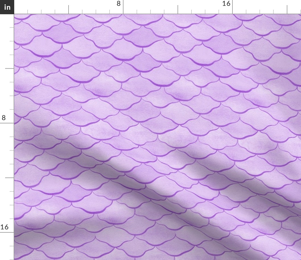 Small Watercolor Monochrome Amethyst Purple Mermaid Fish Scales with Faux Glittery Stylised Lines
