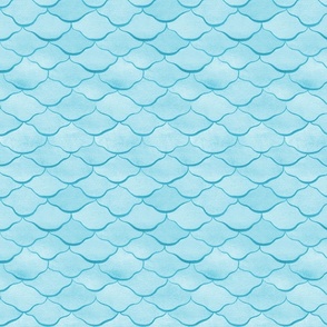 Small Watercolor Monochrome Turquoise Blue Mermaid Fish Scales with Faux Glittery Stylised Lines