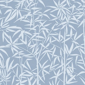 Garden with Bamboo - Minimalist Plants in Antique Sky Blue Shades / Large