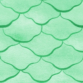 Large Watercolor Monochrome Mint Green  Mermaid Fish Scales with Faux Glittery Stylised Lines