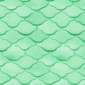 Medium Watercolor Monochrome Mint Green  Mermaid Fish Scales with Faux Glittery Stylised Lines