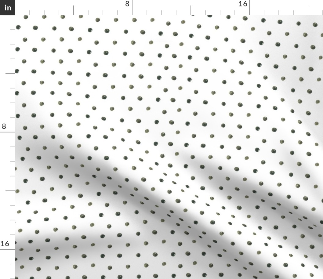Watercolor black polka dots on white