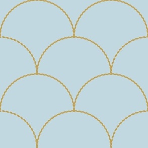Minimalist Luxe Gold Chain Scallop Shells  // Gold and Ice Blue 