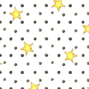 Watercolor black polka dots and stars