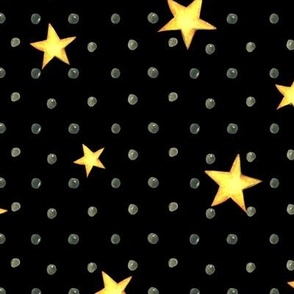 Watercolor black polka dots and stars