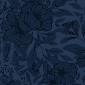 Demin Inked Indigo Floral Silhouette Large 13x10