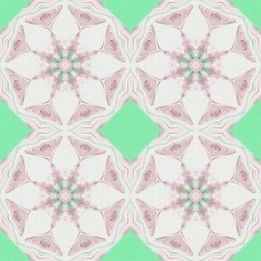 octagon bloom chequers - summer green pink