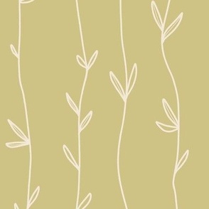 Minimalist Vines Floral Summer Stripes Wallpaper In golden warm yellow LARGE