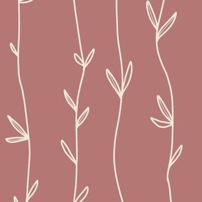 Boho Coastal Cottage Modern Vines Floral Summer Stripes Wallpaper in pink raspberry