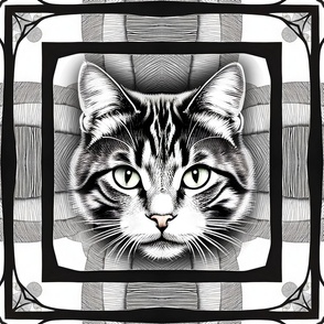 21'' Cat Illustration in a Frame | Cat Art | Black and White Illustration Art